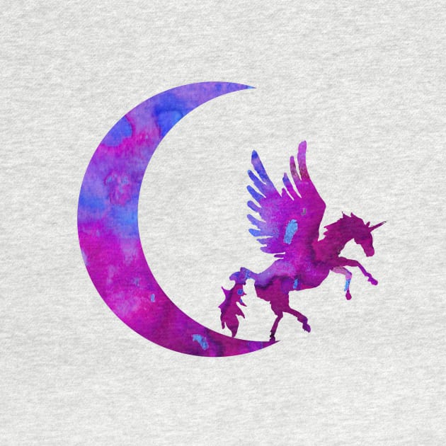 Purple Crescent Moon and Unicorn by ZeichenbloQ